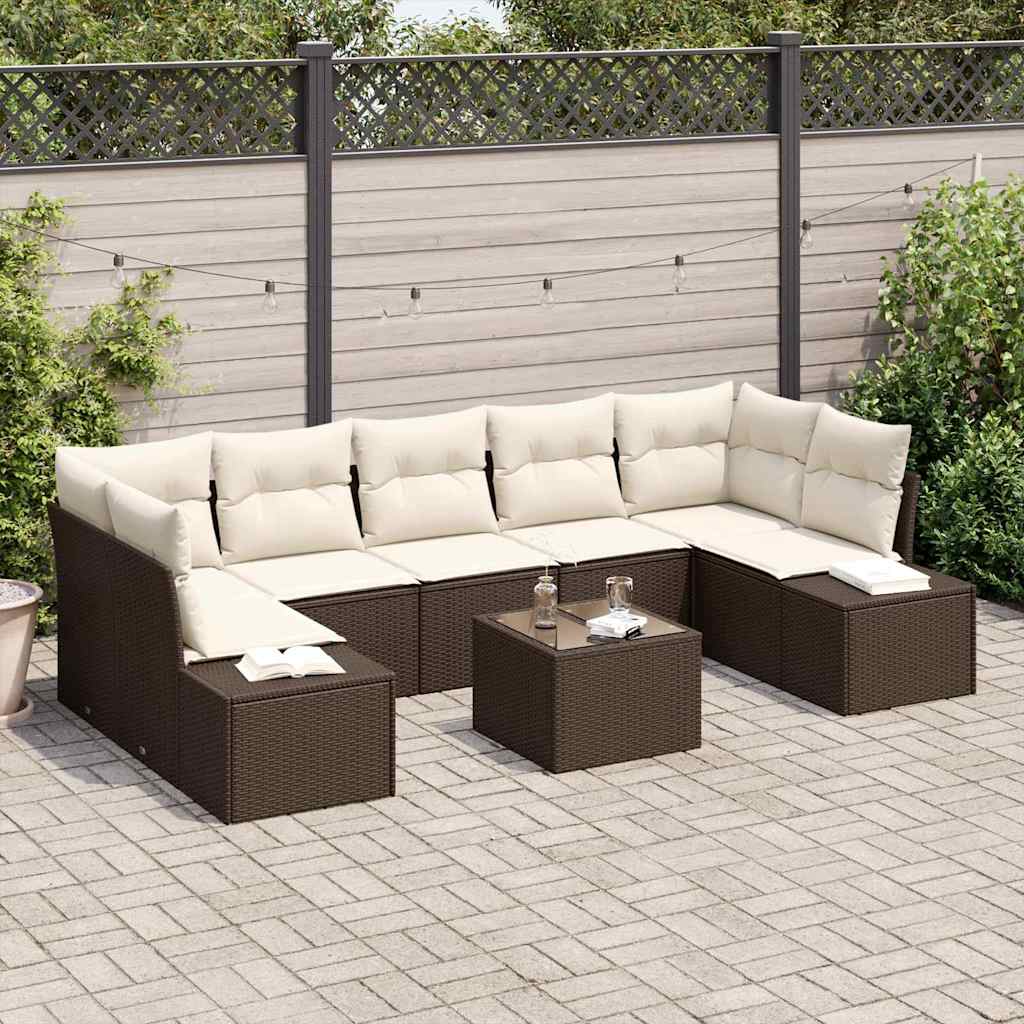 Gartensofa-set mit Kissen 8 pcs Braun und Creme Poly-Rattan