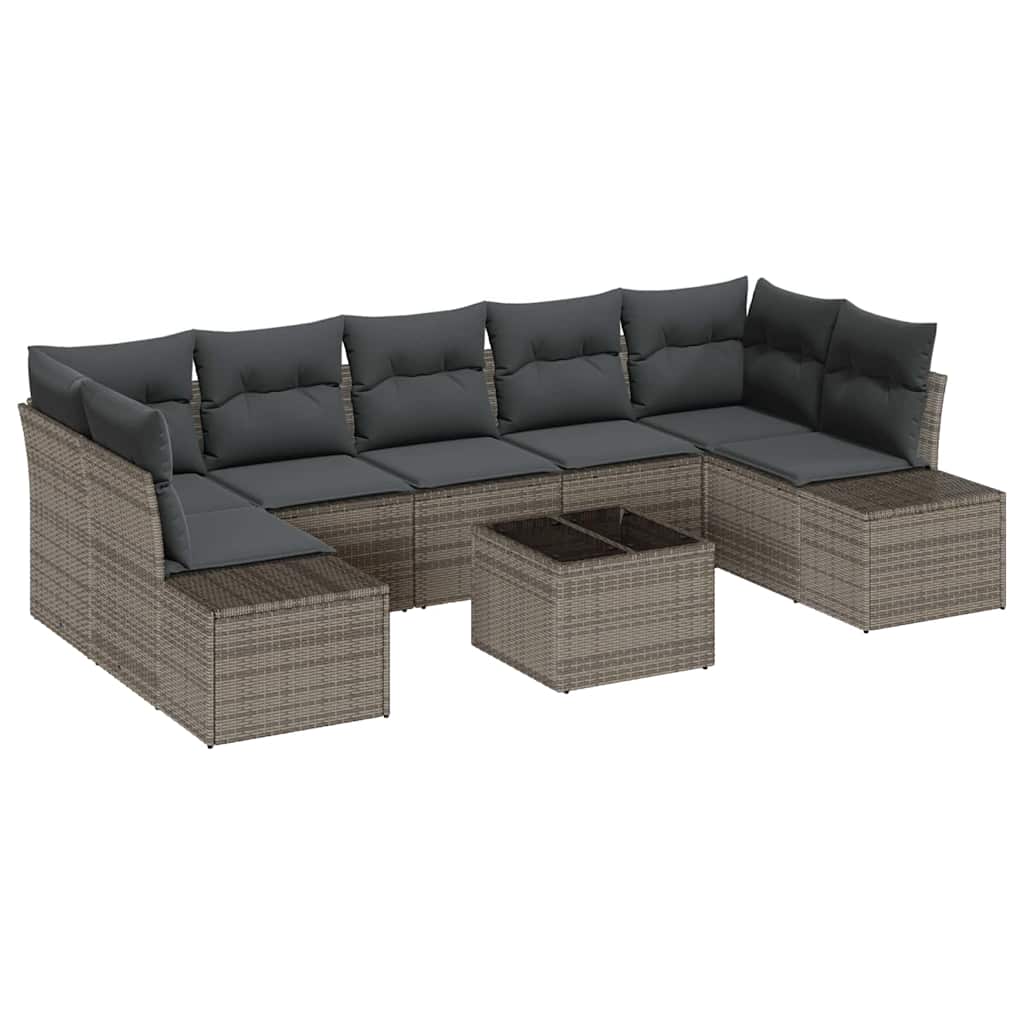 Gartensofa-set mit Kissen mit Speicher 8 pcs Grau Poly-Rattan