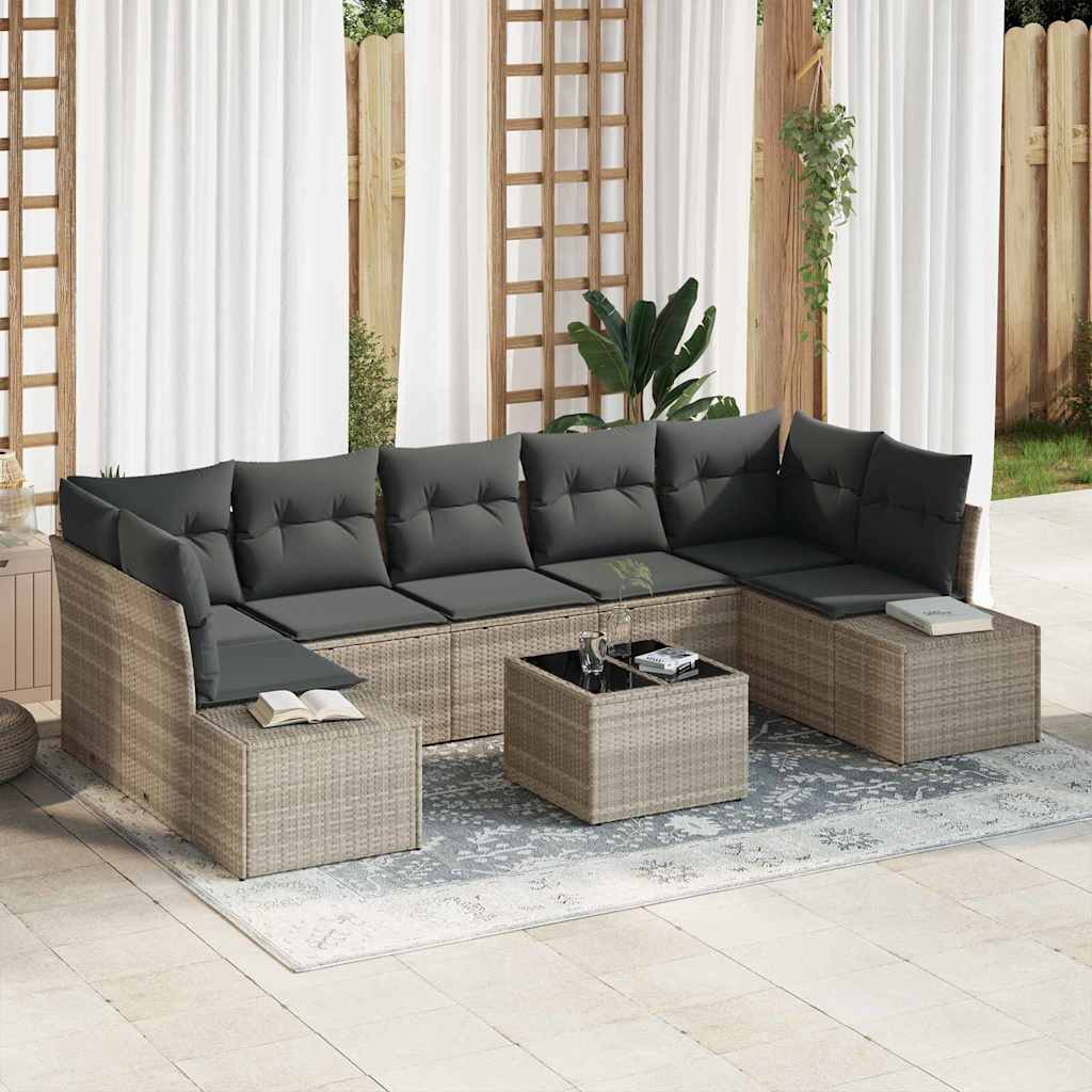 Gartensofa-set 8 pcs Hellgrau und Dunkelgrau Poly-Rattan