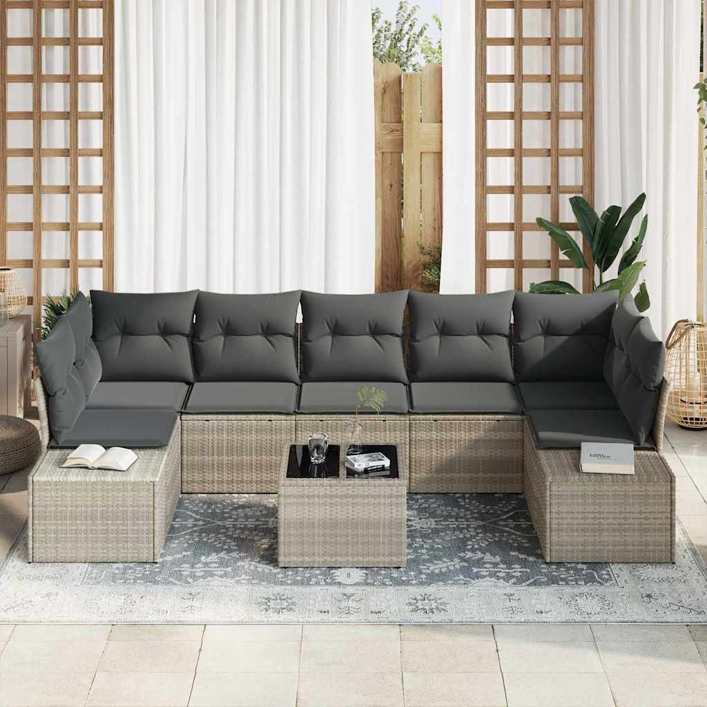 Gartensofa-set 8 pcs Hellgrau und Dunkelgrau Poly-Rattan