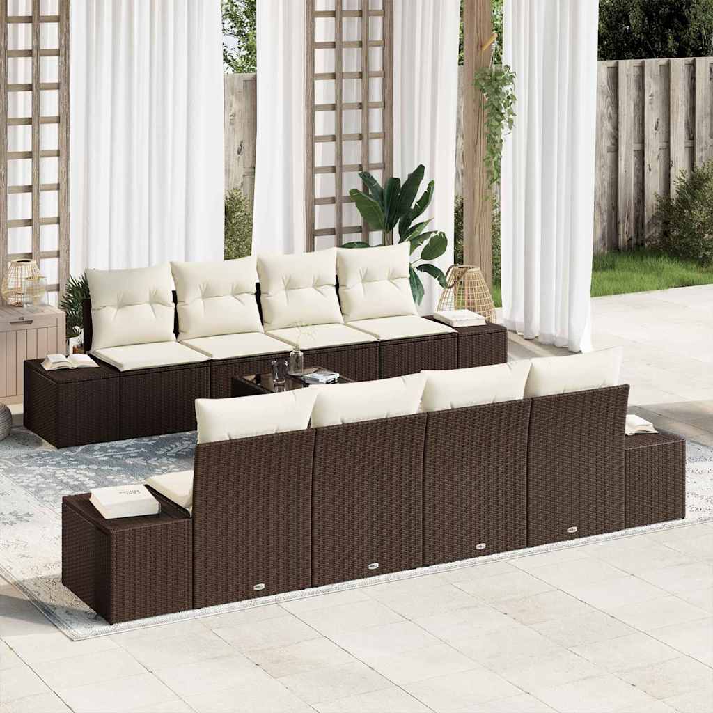Garten-Sofa-Set mit Kissen 8 pcs Braun und Creme Poly-Rattan