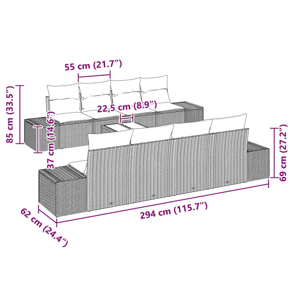 Garten-Sofa-Set mit Kissen 8 pcs Schwarz Poly-Rattan