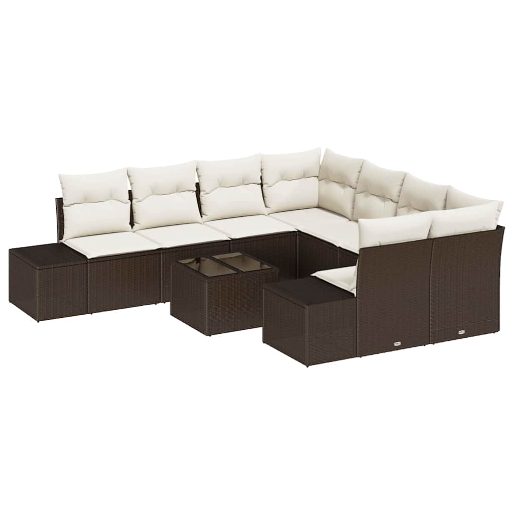 Garten-Sofa-Set mit Kissen 9 pcs Braun und Creme Poly-Rattan
