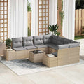 Garten-Sofa-Set mit Kissen 9 pcs Beige und Grau Poly-Rattan