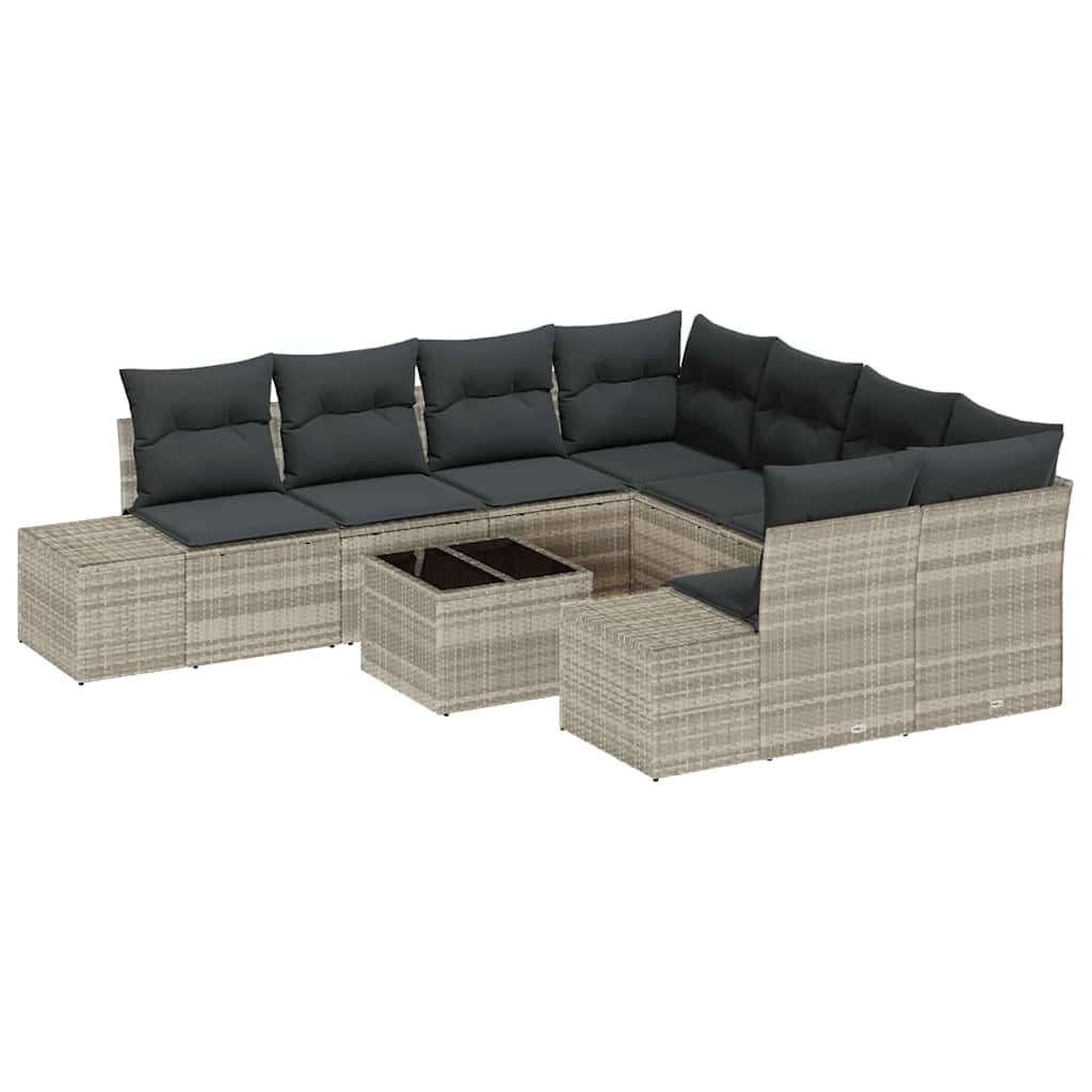 Garten-Sofa-Set 9 pcs Hellgrau und Dunkelgrau Poly-Rattan