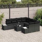 Garten-Sofa-Set mit Kissen 9 pcs Schwarz Poly-Rattan