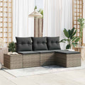 Garten-Sofa-Set mit Kissen mit Speicher 4 pcs Grau Poly-Rattan