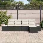 Garten-Sofa-Set mit Kissen 5 pcs Schwarz und Creme Poly-Rattan
