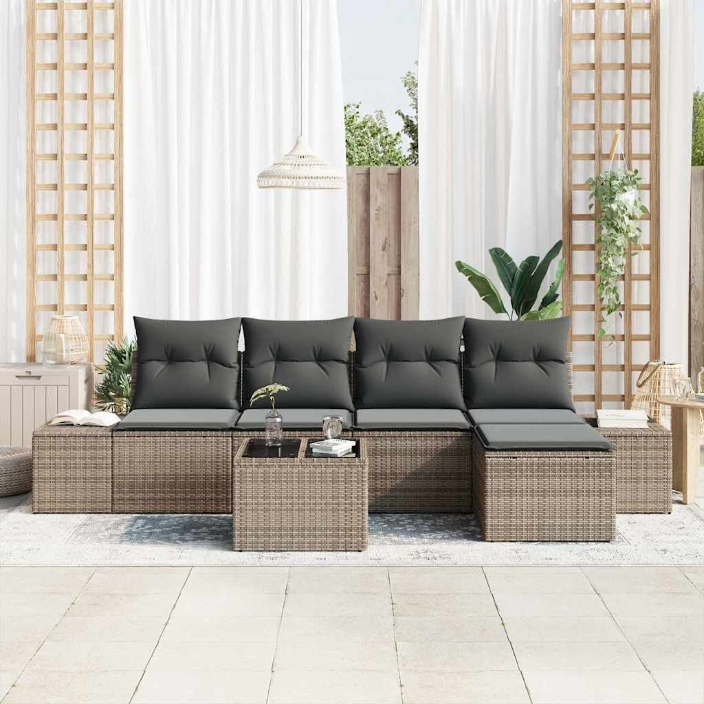 Garten-Sofa-Set mit Kissen 5 pcs Hellgrau Poly-Rattan