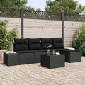 Garten-Sofa-Set mit Kissen 5 pcs Schwarz Poly-Rattan
