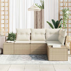 Gartensofa-set mit Speicher 4 pcs Beige und Creme Poly-Rattan