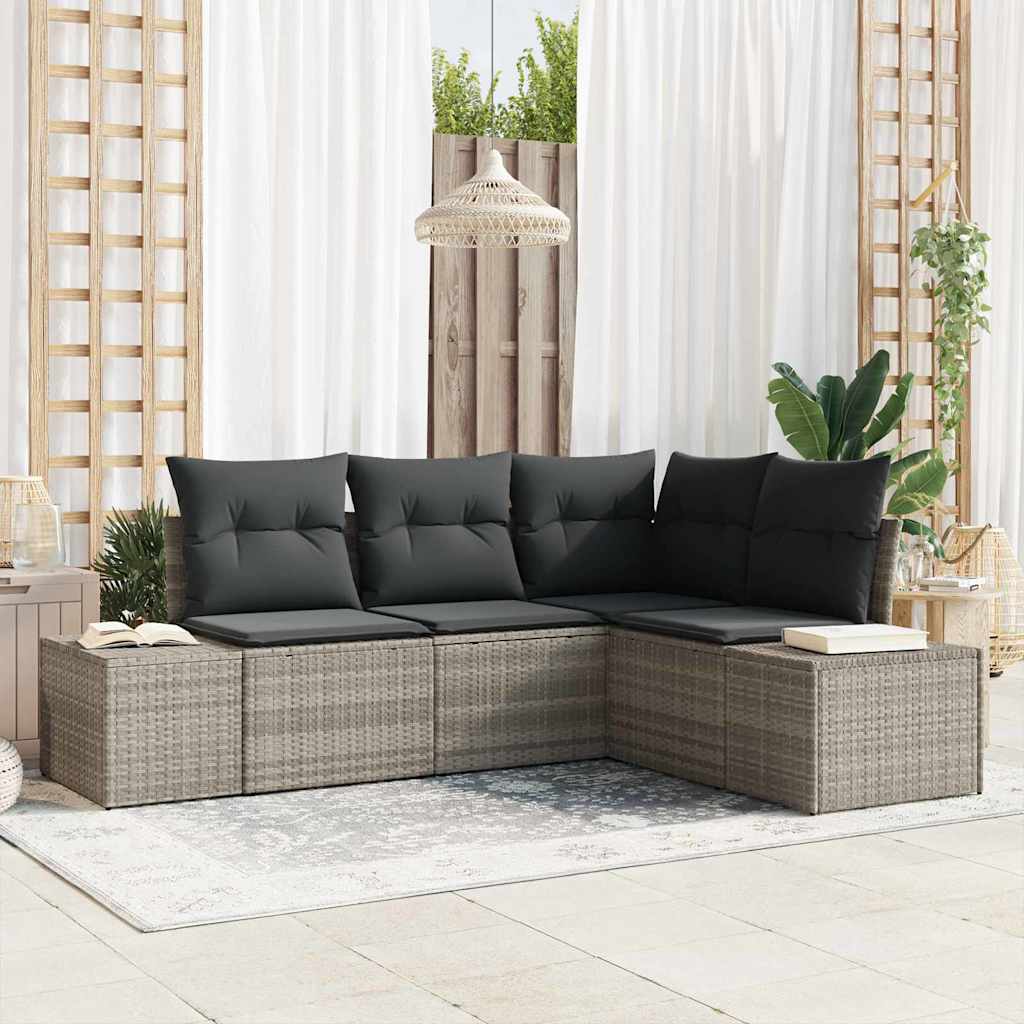 Gartensofa-set mit Speicher 4 pcs Hellgrau Poly-Rattan