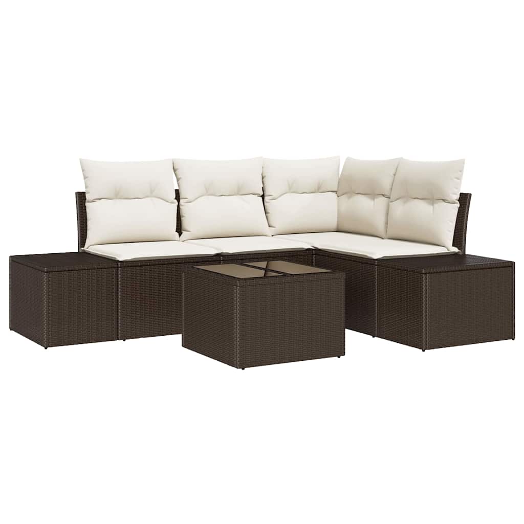 Gartensofa-set mit Speicher Braun und Creme Poly-Rattan