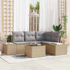 Gartensofa-set mit Speicher Beige und Hellgrau Poly-Rattan