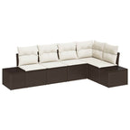 Gartensofa-set mit Speicher 5 pcs Braun und Creme Poly-Rattan