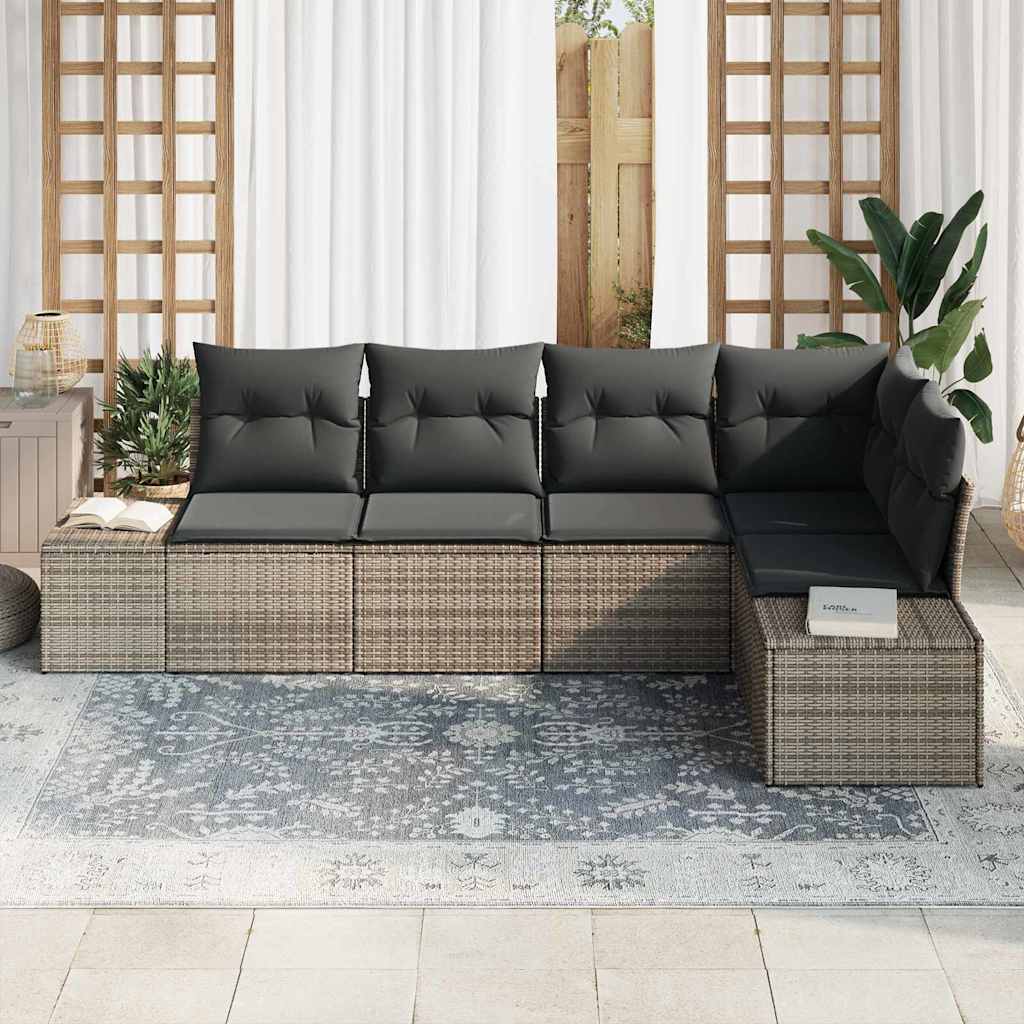 Gartensofa-set mit Speicher 5 pcs Grau Poly-Rattan