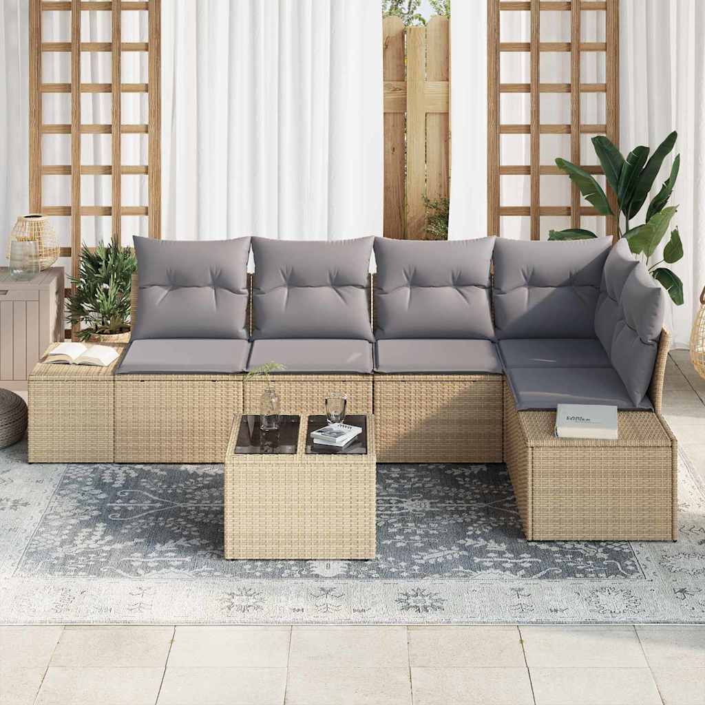 Gartensofa-set mit Speicher Beige und Hellgrau Poly-Rattan