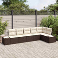 Gartensofa-set mit Speicher 6 pcs Braun und Creme Poly-Rattan