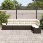 Gartensofa-set mit Speicher 6 pcs Braun und Creme Poly-Rattan
