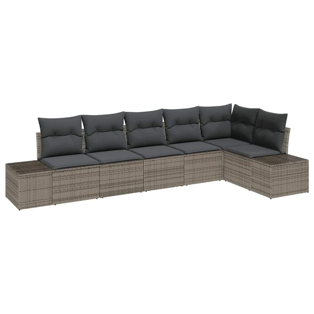 Gartensofa-set mit Speicher 6 pcs Grau Poly-Rattan