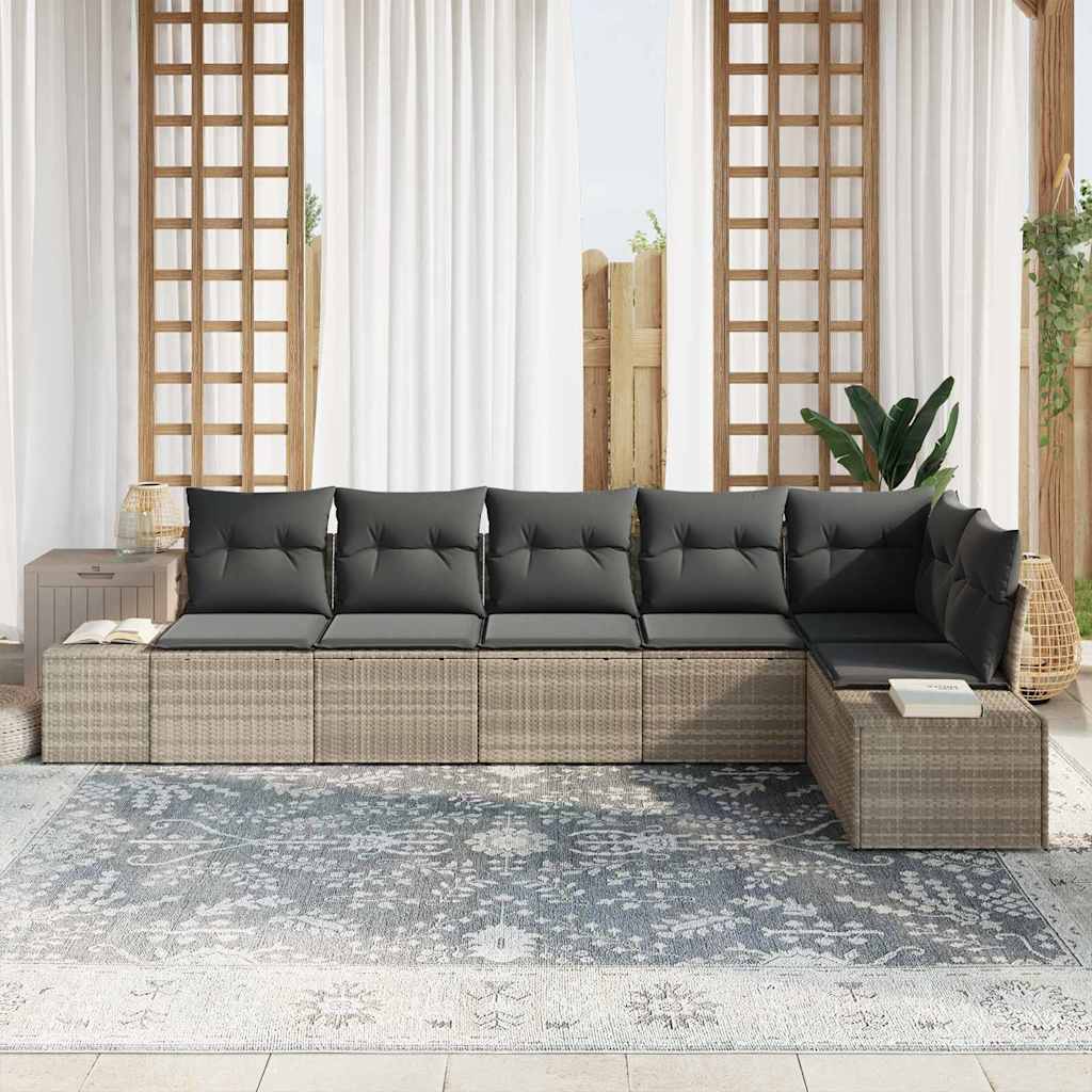 Gartensofa-set mit Speicher 6 pcs Hellgrau Poly-Rattan