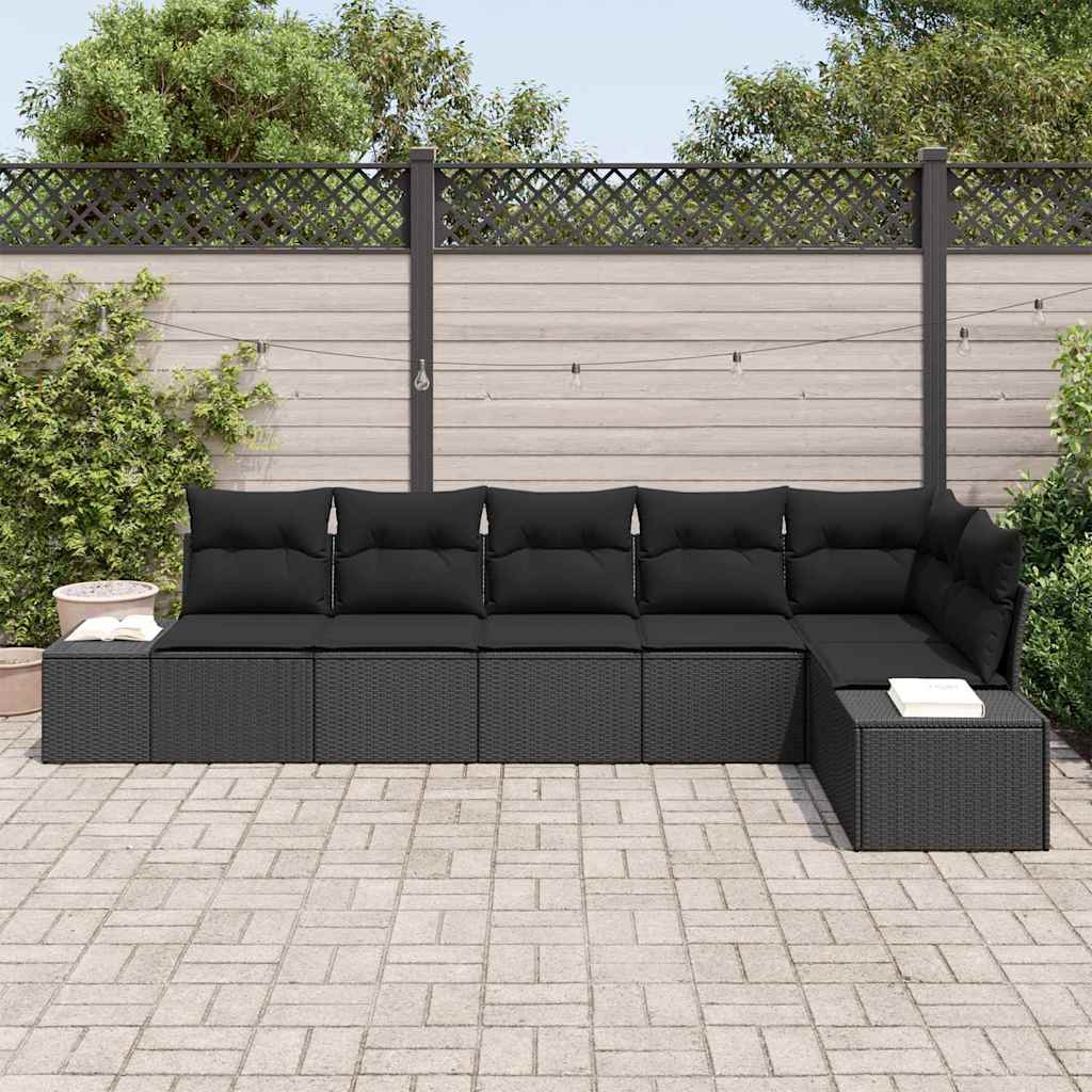 Gartensofa-set mit Speicher 6 pcs Schwarz Poly-Rattan