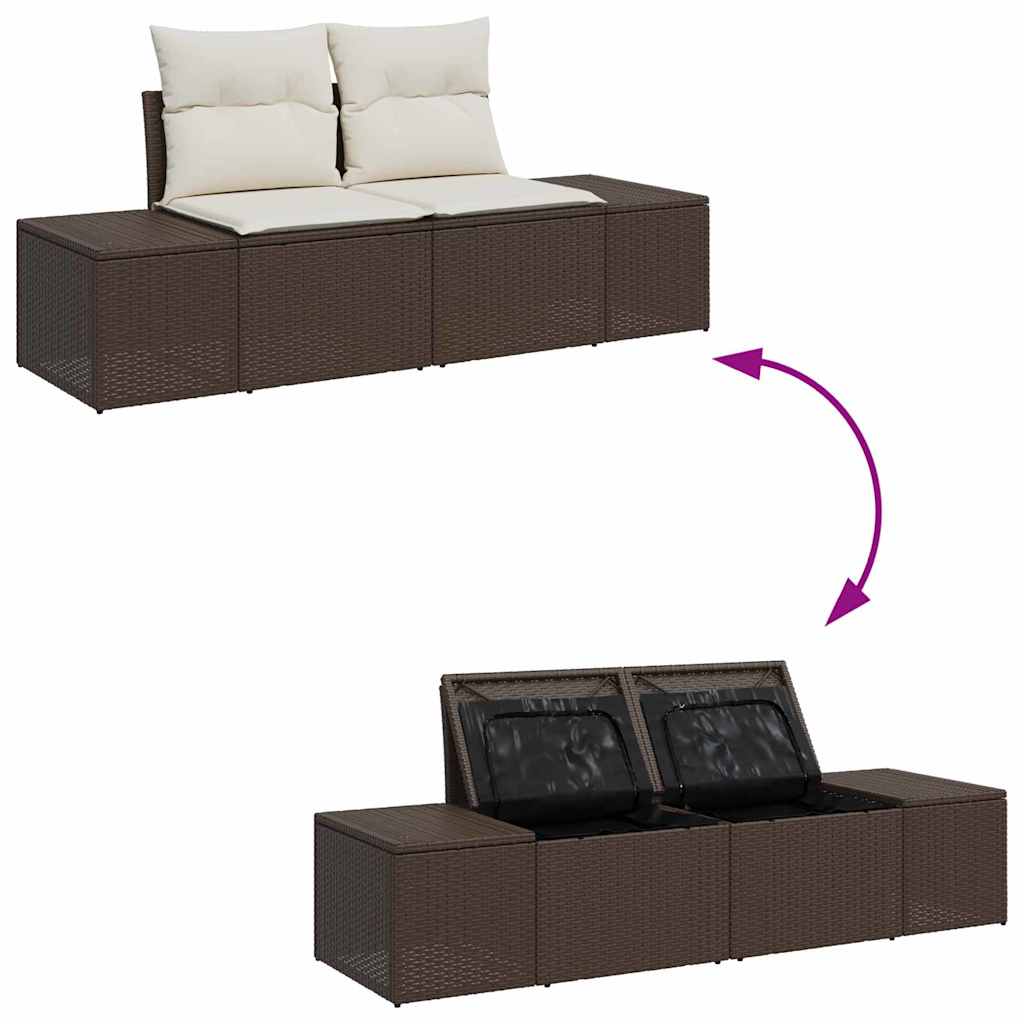 Gartensofa-set mit Speicher 7 pcs Braun und Creme Poly-Rattan