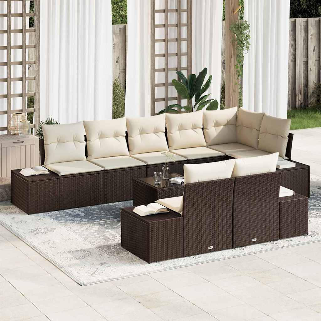 Gartensofa-set mit Speicher Braun und Creme Poly Rattan