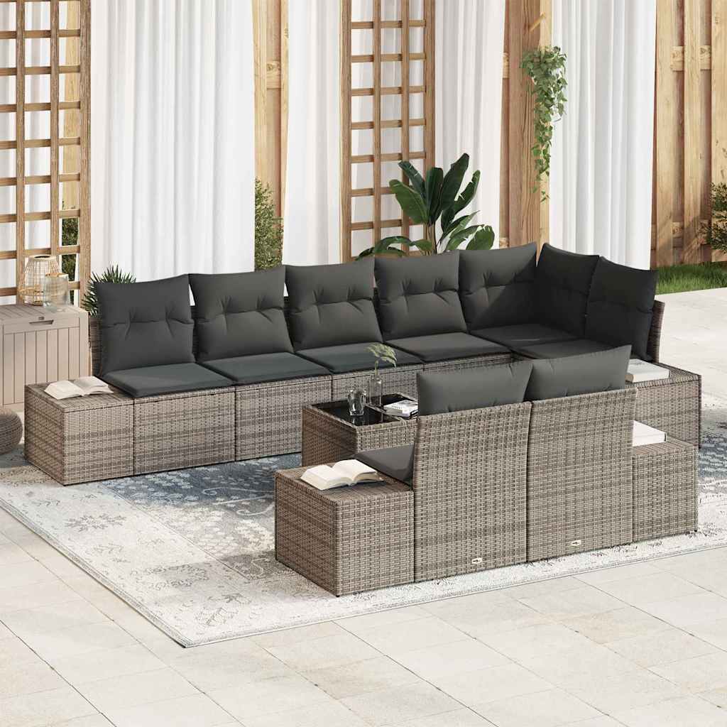 Gartensofa-set mit Speicher Grau Poly Rattan