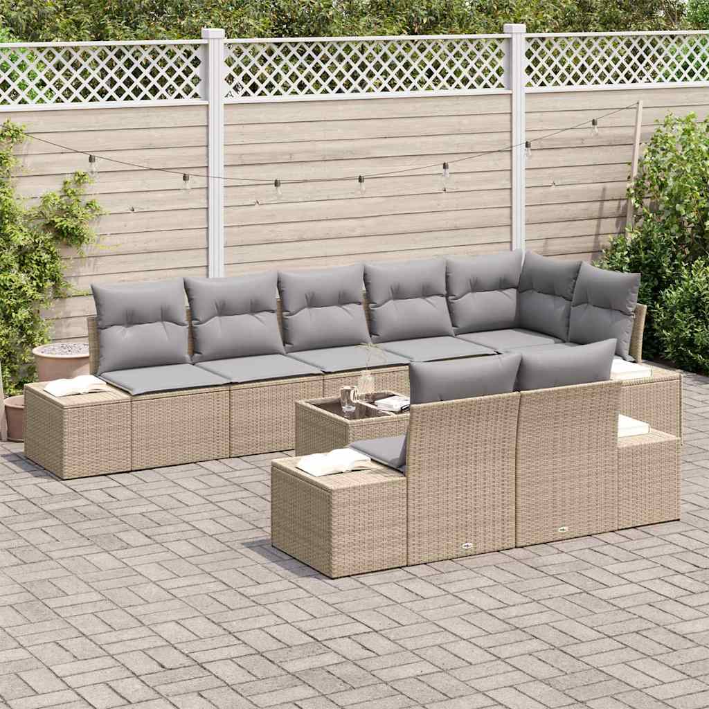 Gartensofa-set mit Speicher Beige und Hellgrau Poly Rattan