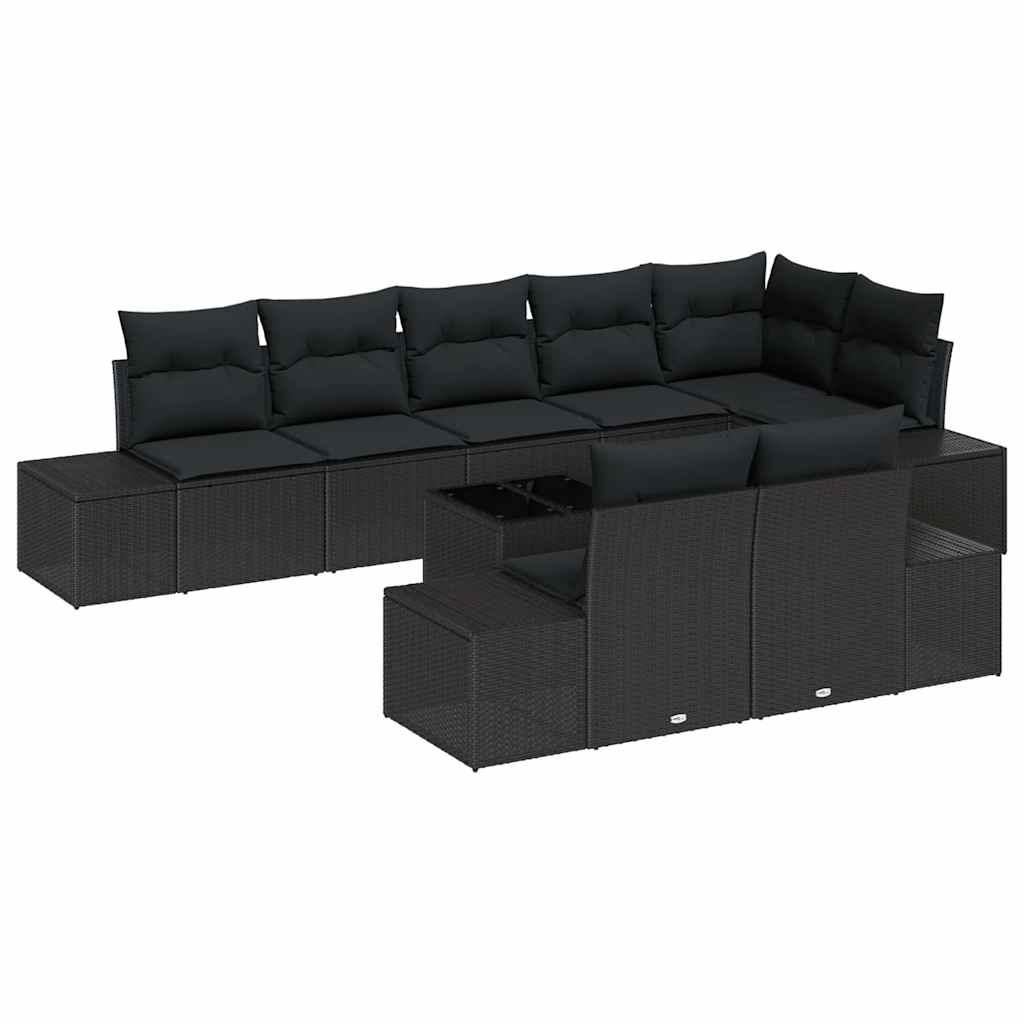 Gartensofa-set mit Speicher Schwarz Poly Rattan