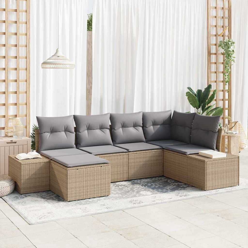 Garten-Sofa-Set mit Kissen 6 pcs Beige und Hellgrau Poly-Rattan