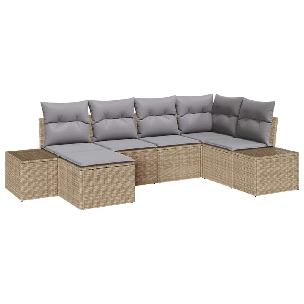 Garten-Sofa-Set mit Kissen 6 pcs Beige und Hellgrau Poly-Rattan