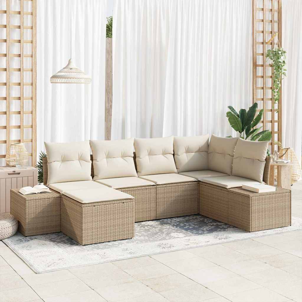 Garten-Sofa-Set mit Kissen 6 pcs Beige und Creme Poly-Rattan