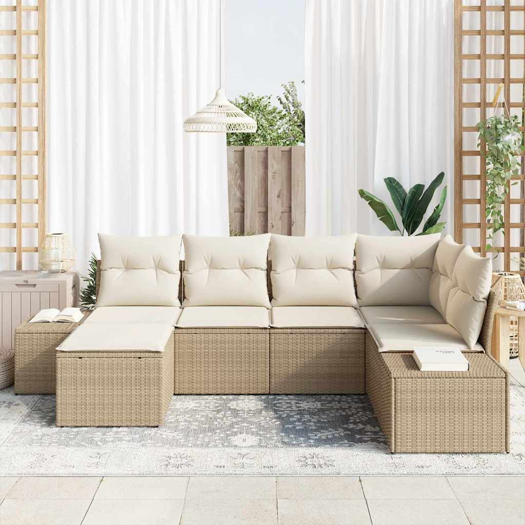 Garten-Sofa-Set mit Kissen 6 pcs Beige und Creme Poly-Rattan
