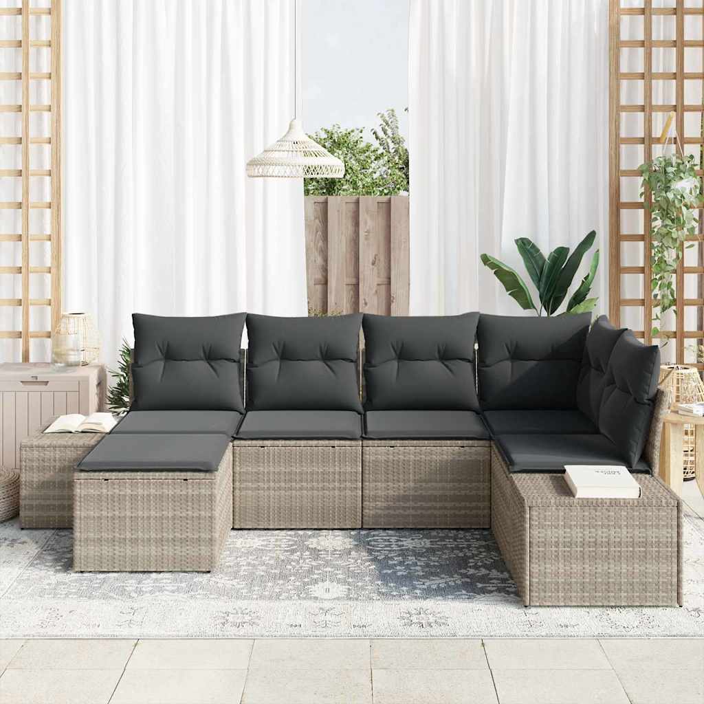 Garten-Sofa-Set mit Kissen 6 pcs Hellgrau Poly-Rattan