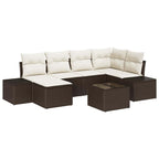 Garten-Sofa-Set mit Kissen 6 pcs Braun und Creme Poly-Rattan