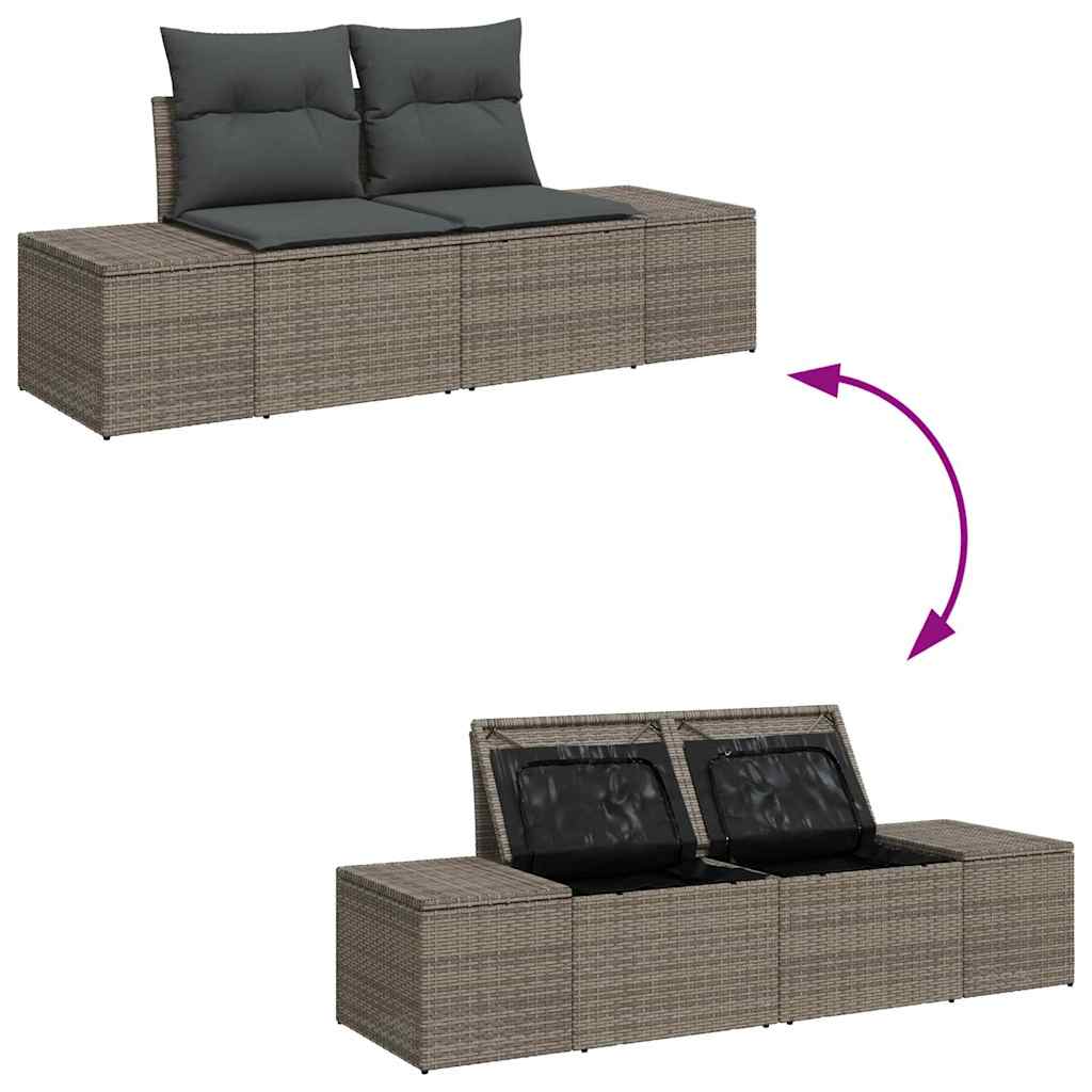 Garten-Sofa-Set mit Kissen mit Speicher 6 pcs Grau Poly-Rattan