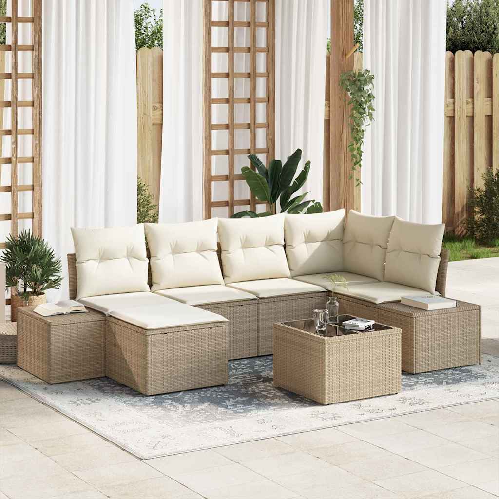 Garten-Sofa-Set mit Kissen 6 pcs Beige und Creme Poly-Rattan