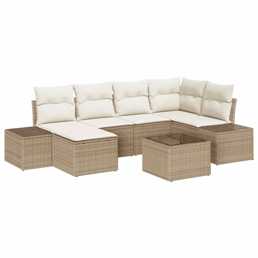 Garten-Sofa-Set mit Kissen 6 pcs Beige und Creme Poly-Rattan