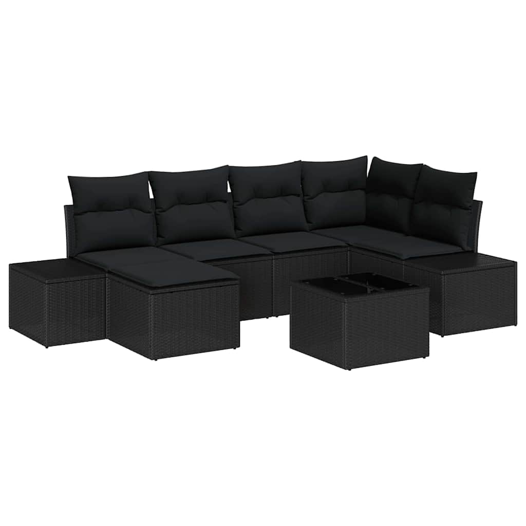 Garten-Sofa-Set mit Kissen 6 pcs Schwarz Poly-Rattan