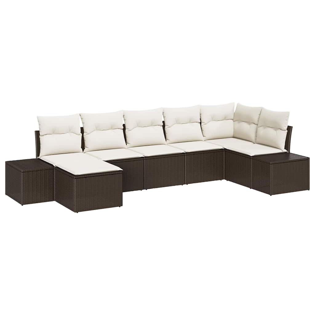 Garten-Sofa-Set mit Kissen mit Speicher 7 pcs Braun Poly Rattan