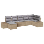 Garten-Sofa-Set mit Kissen mit Speicher 7 pcs Beige Poly-Rattan