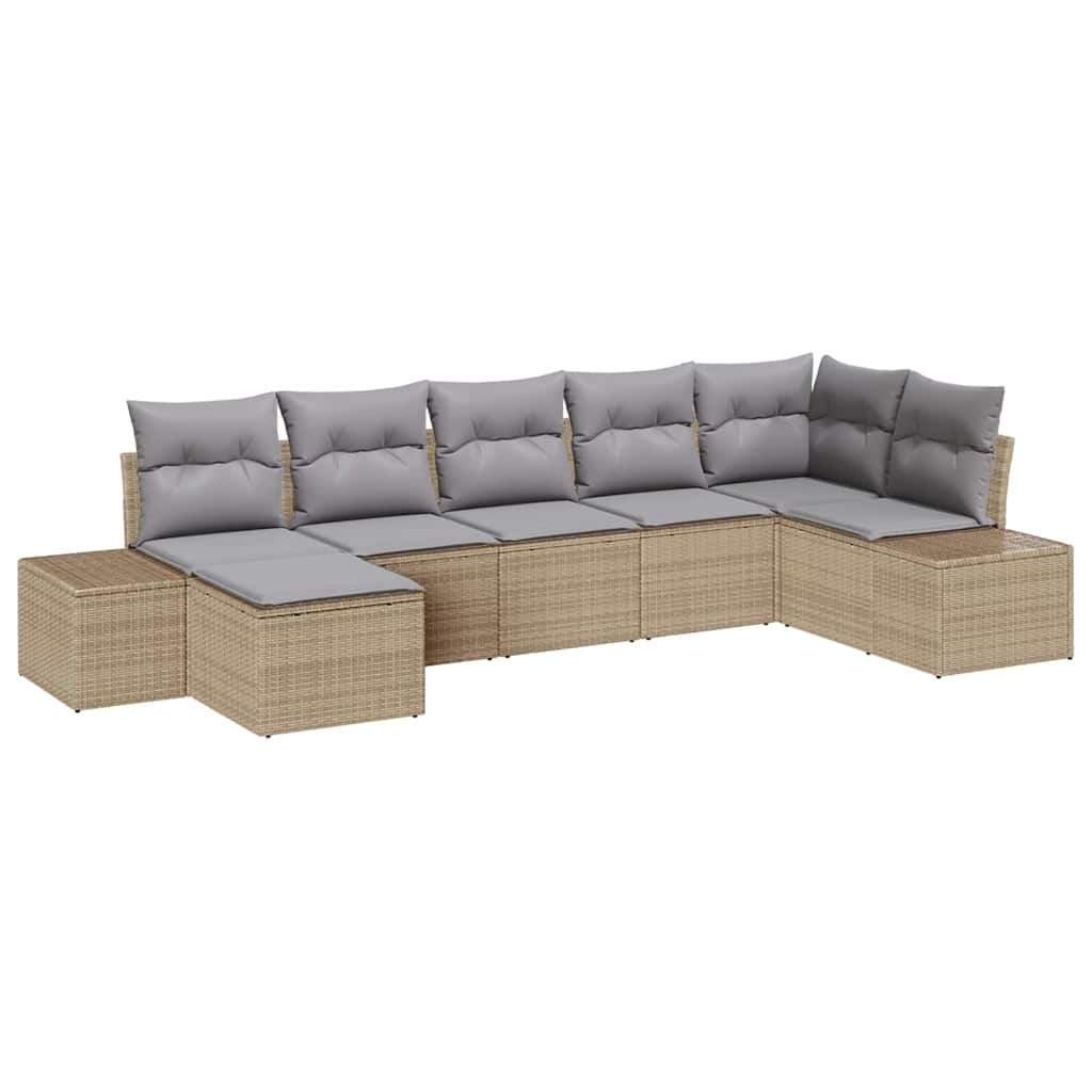 Garten-Sofa-Set mit Kissen mit Speicher 7 pcs Beige Poly-Rattan