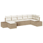 Garten-Sofa-Set mit Kissen mit Speicher 7 pcs Beige Poly-Rattan