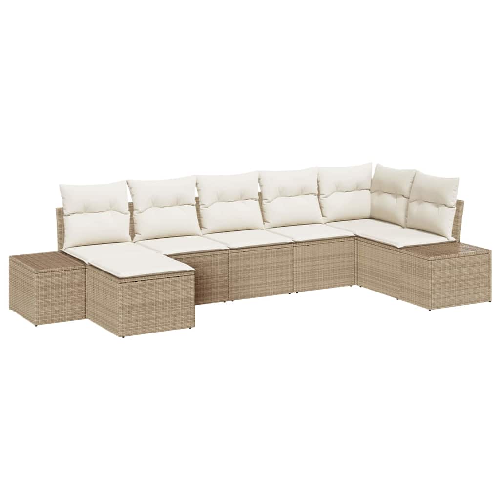 Garten-Sofa-Set mit Kissen mit Speicher 7 pcs Beige Poly-Rattan