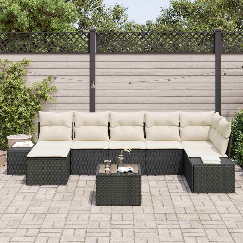 Garten-Sofa-Set mit Kissen 7 pcs Schwarz Poly-Rattan