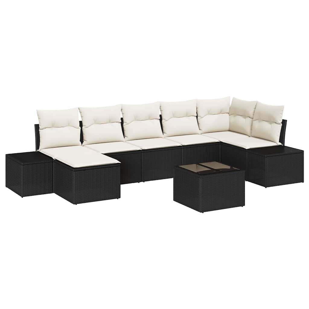 Garten-Sofa-Set mit Kissen 7 pcs Schwarz Poly-Rattan