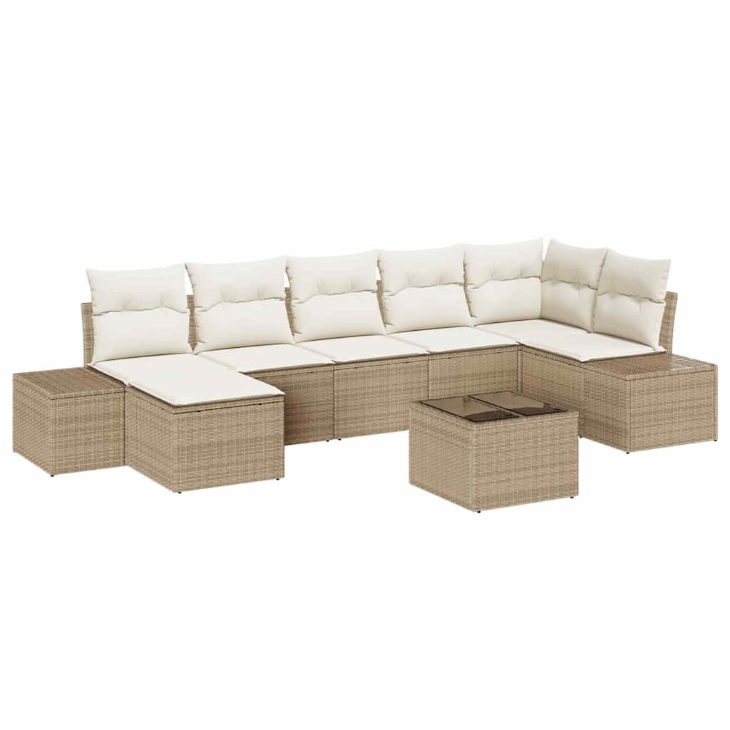 Garten-Sofa-Set mit Kissen mit Speicher 7 pcs Beige Poly-Rattan