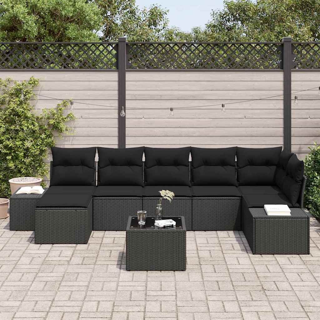 Garten-Sofa-Set mit Kissen 7 pcs Schwarz Poly-Rattan